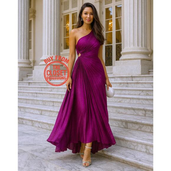 MANGO Blogger Fave Cut Out Pleated Midi Dress NWT — Purple - Picture 2 of 16